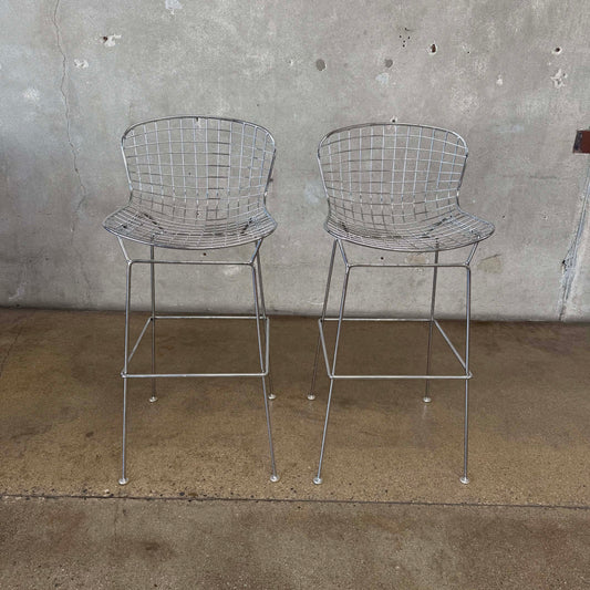 Bertoia Style Chrome Bar Stools Pair