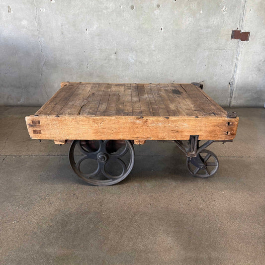 Vintage Industrial Wood Wagon Cart Coffee Table