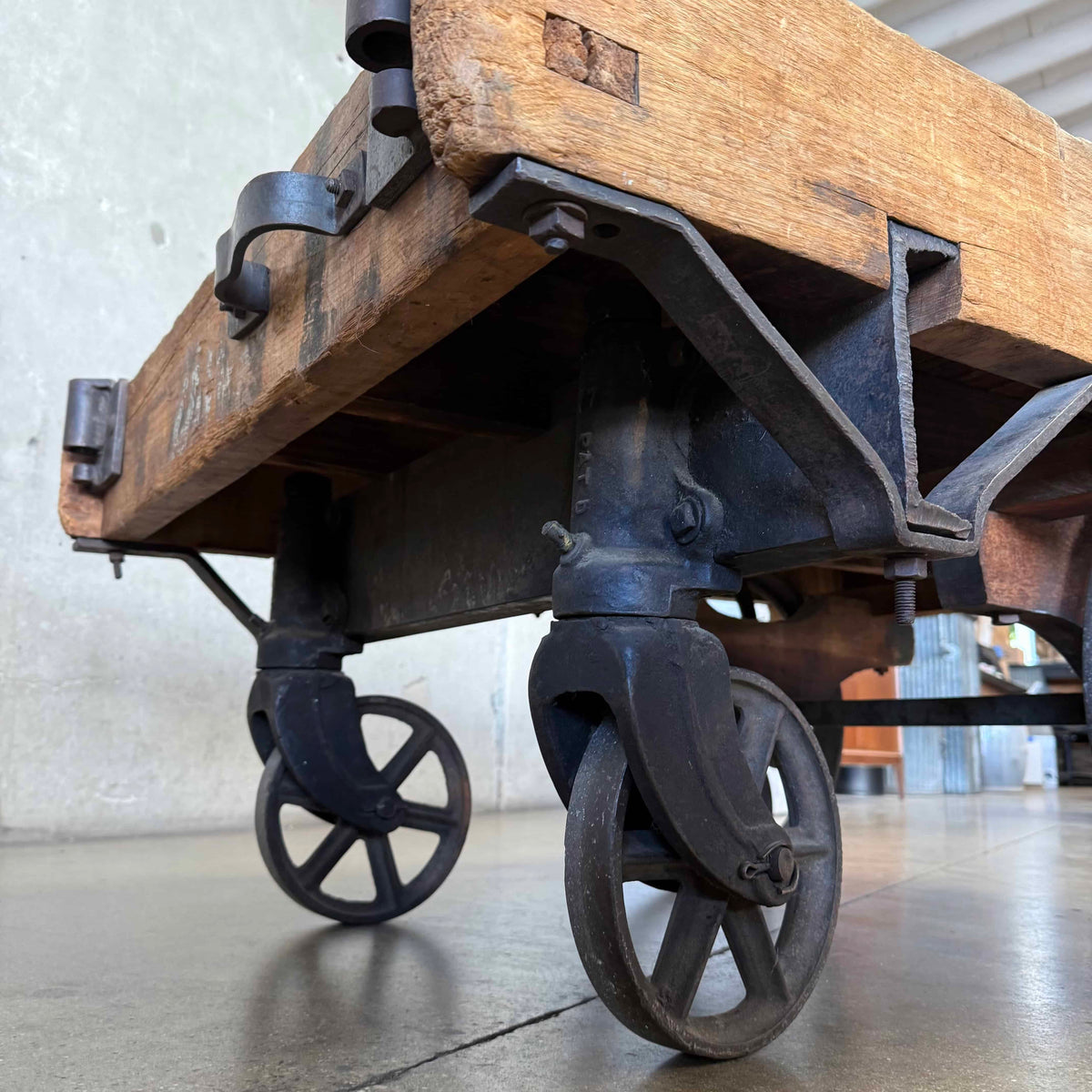 Vintage Industrial Wood Wagon Cart Coffee Table