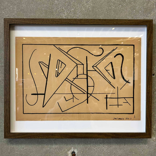Untitled, Vintage Mid Century Modernist Line Drawing of Abstract Shapes Signed, Marker on Paper C. 1960s-70s