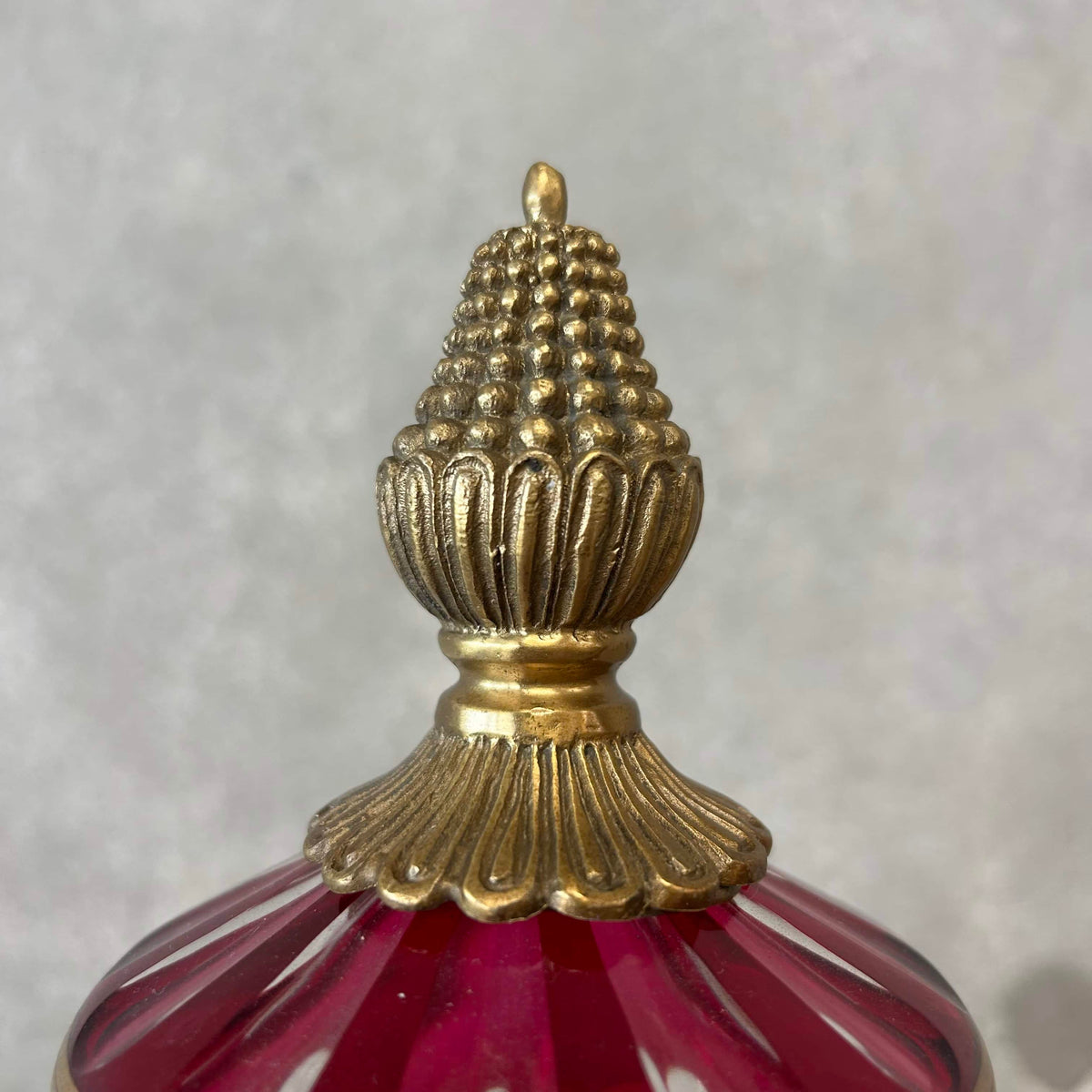 Antique Ruby Red Cut Crystal Urn/Vase Bronze