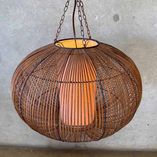 Mid Century Modern Scandinavian Tiki Bent Rattan Swag Lamp