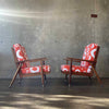 Pair of Mid Century Modern Orange Fabric Accent Chairs