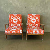 Pair of Mid Century Modern Orange Fabric Accent Chairs