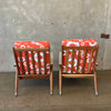 Pair of Mid Century Modern Orange Fabric Accent Chairs