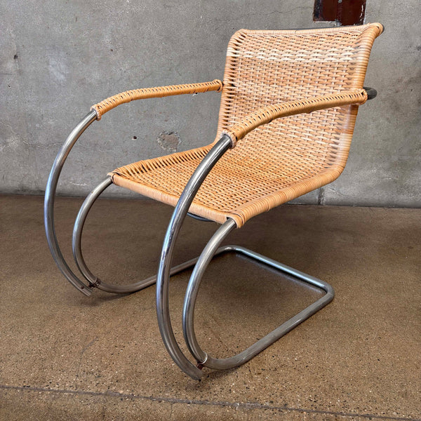 Early 1970's Miles Van Der Rohe Chrome & Rattan For Knoll MR20 Chair