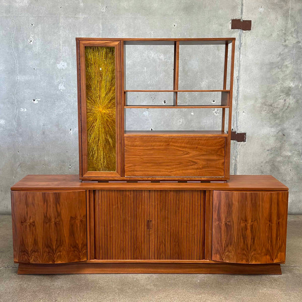 Mid Century Tambour Door Credenza with Bar Hutch