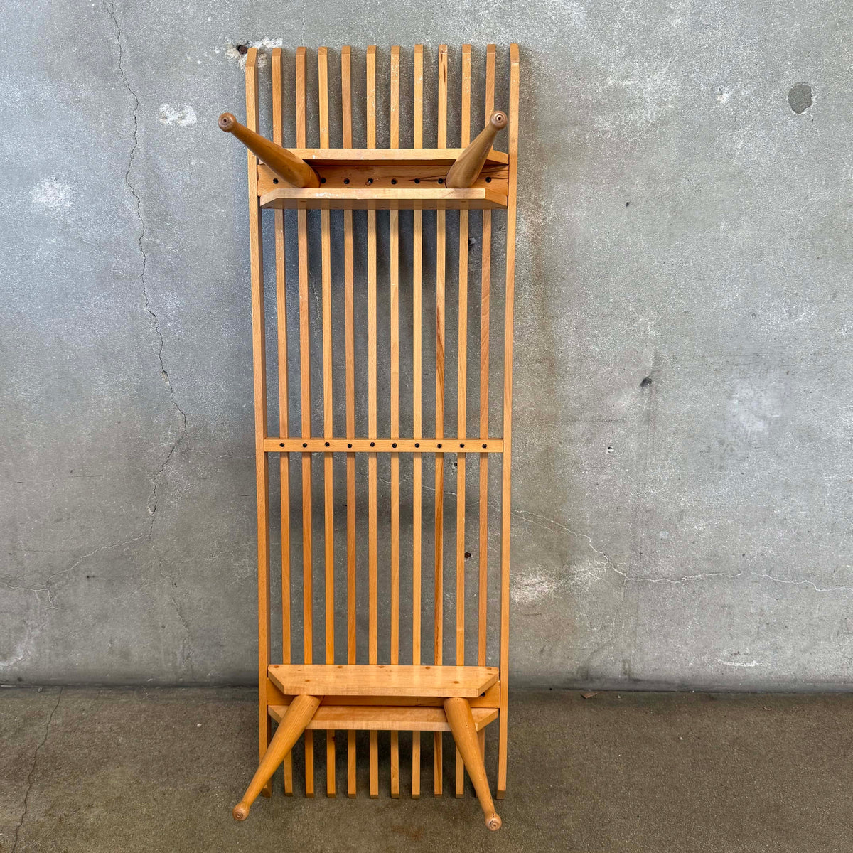 Mid Century Modern Wooden Slat Bench w/ 3 Cushions, Made in Italy