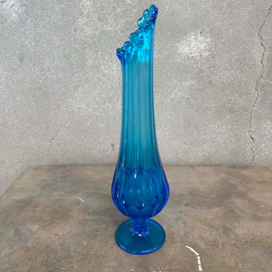 Mid Century Modern Fenton Glass Blue Swung Vase