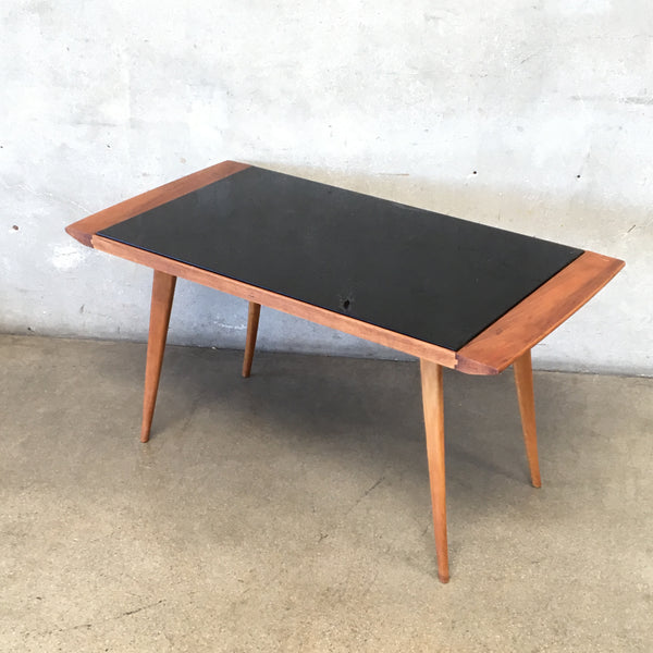 Mid Century Coffee Table with Black Glass Top