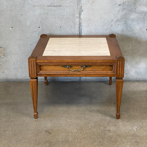 Vintage End Table with Travertine Inset Top