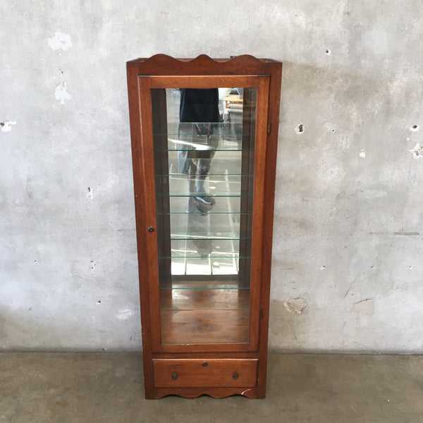 Wood Display Cabinet with Four Glass Shelves & Mirrored Back