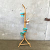1940s-1950s Rattan Plant Stand with Four Bauer Pots