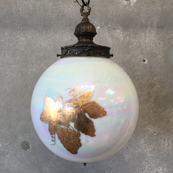 Vintage Hand Painted Iridescent Glass Light Fixture