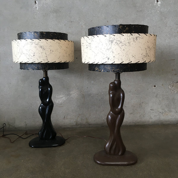 Pair of Modeline 1940's - 1950's Figural Lamps with Custom Shades