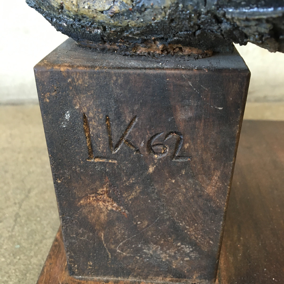 Mid Century Brutalist Ceramic / Wood Sculpture of a Woman by LK 62'