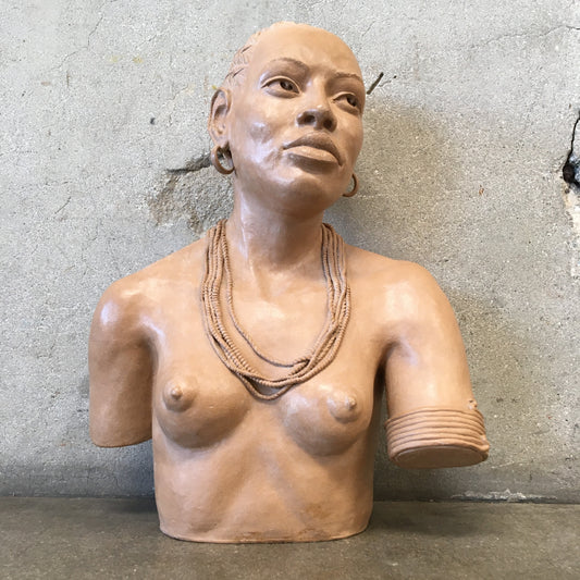 African Tribal Studio Pottery of a "Braided Woman" by C. Nelson