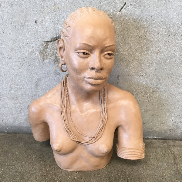 African Tribal Studio Pottery of a "Braided Woman" by C. Nelson