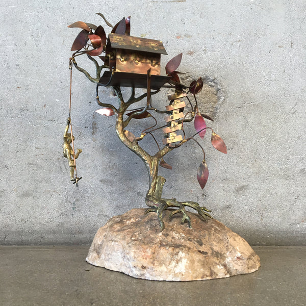 Vintage Brutalist Sculpture of a Tree House / Swing Signed