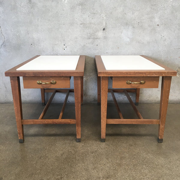 Pair Of White Laminate / Wood Side Tables