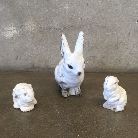Vintage Three Piece Cement Rabbit Family Vintage Three Piece Cement Rabbit Family
