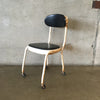 Vintage Black And White Metal Rolling Industrial Desk Chair