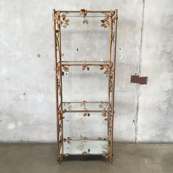 Vintage Italian Gilded Four Shelf Etagere with Tole Leaf Detail