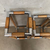 Mid Century Chrome / Bamboo Pedestal Side Table Set