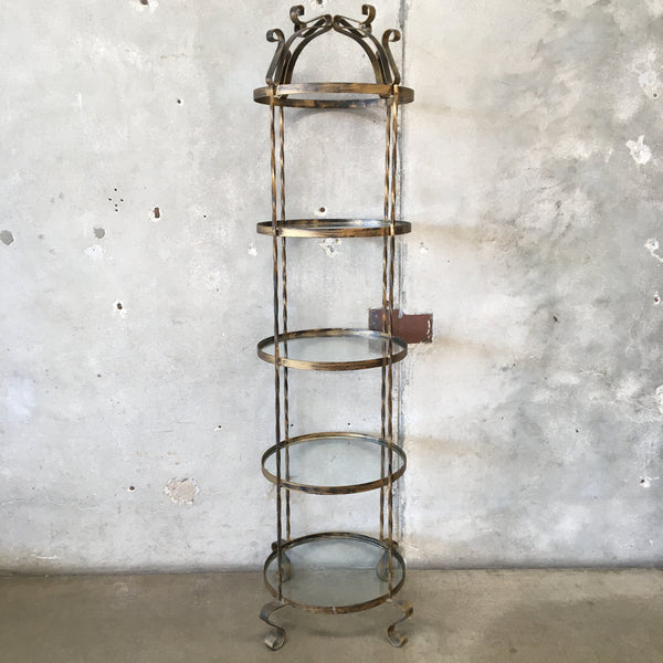 Round Hollywood Regency Four-Level Glass Shelf Etagere