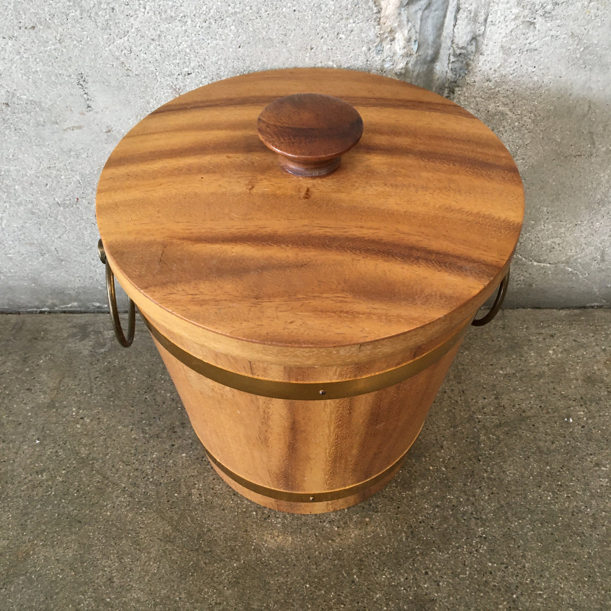 Vintage Monkey Pod Ice Bucket With Brass Handles