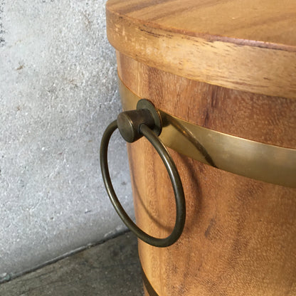 Vintage Monkey Pod Ice Bucket With Brass Handles