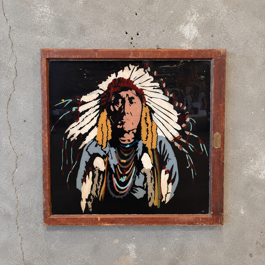 Reverse Painted Window Indian Chief