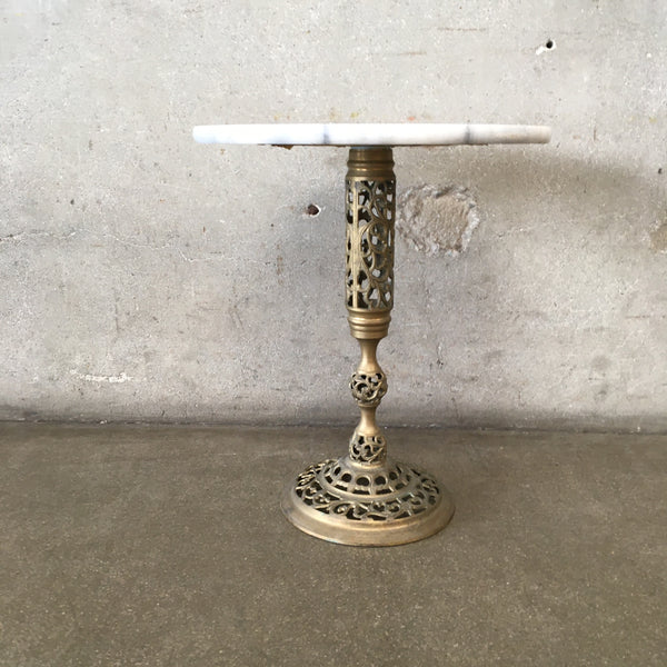 Vintage Marble And Brass Small Occasional Table