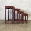 Carved Asian Set of Four Nesting Tables Excellent Condition