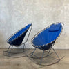Vintage Mid Century Nautical Iron & Canvas Rocking Chairs