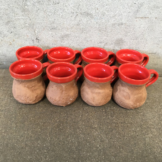 Set of Eight Italian Orange Lava Glaze Mugs