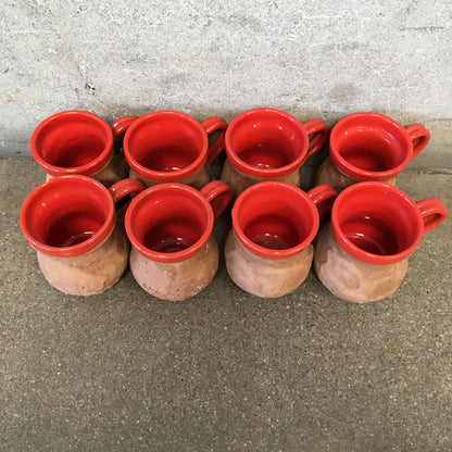 Set of Eight Italian Orange Lava Glaze Mugs
