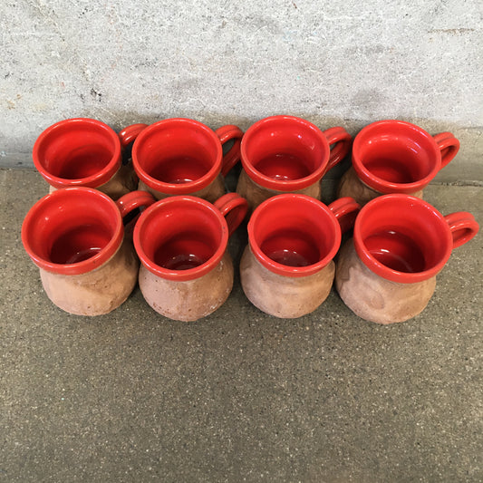 Set of Eight Italian Orange Lava Glaze Mugs