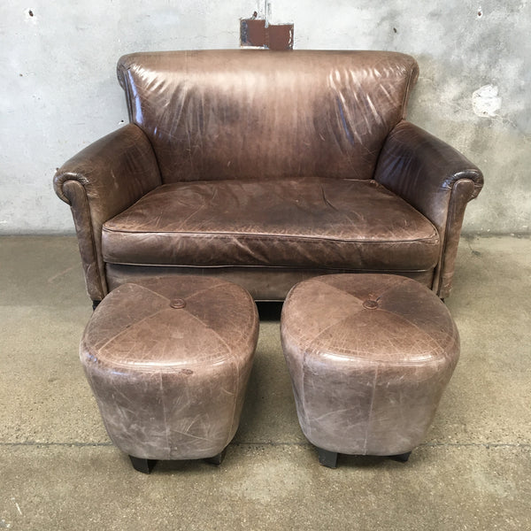 Cisco Home Leather Love Seat And Two Ottomans