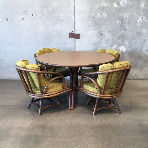 Vintage Rattan Tiki Lounge Formica Table & Four Chair Set