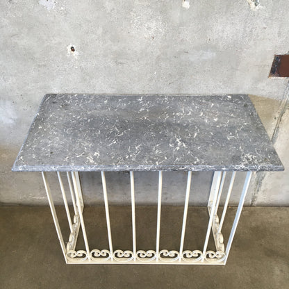 Vintage Wrought Iron Scroll Console With Grey Slate Top