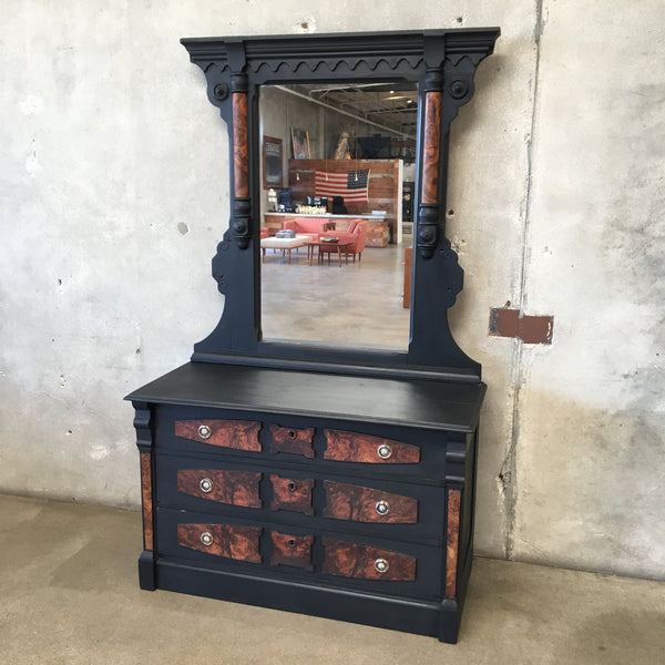 Vintage Victorian Three Drawer Dresser with Mirror