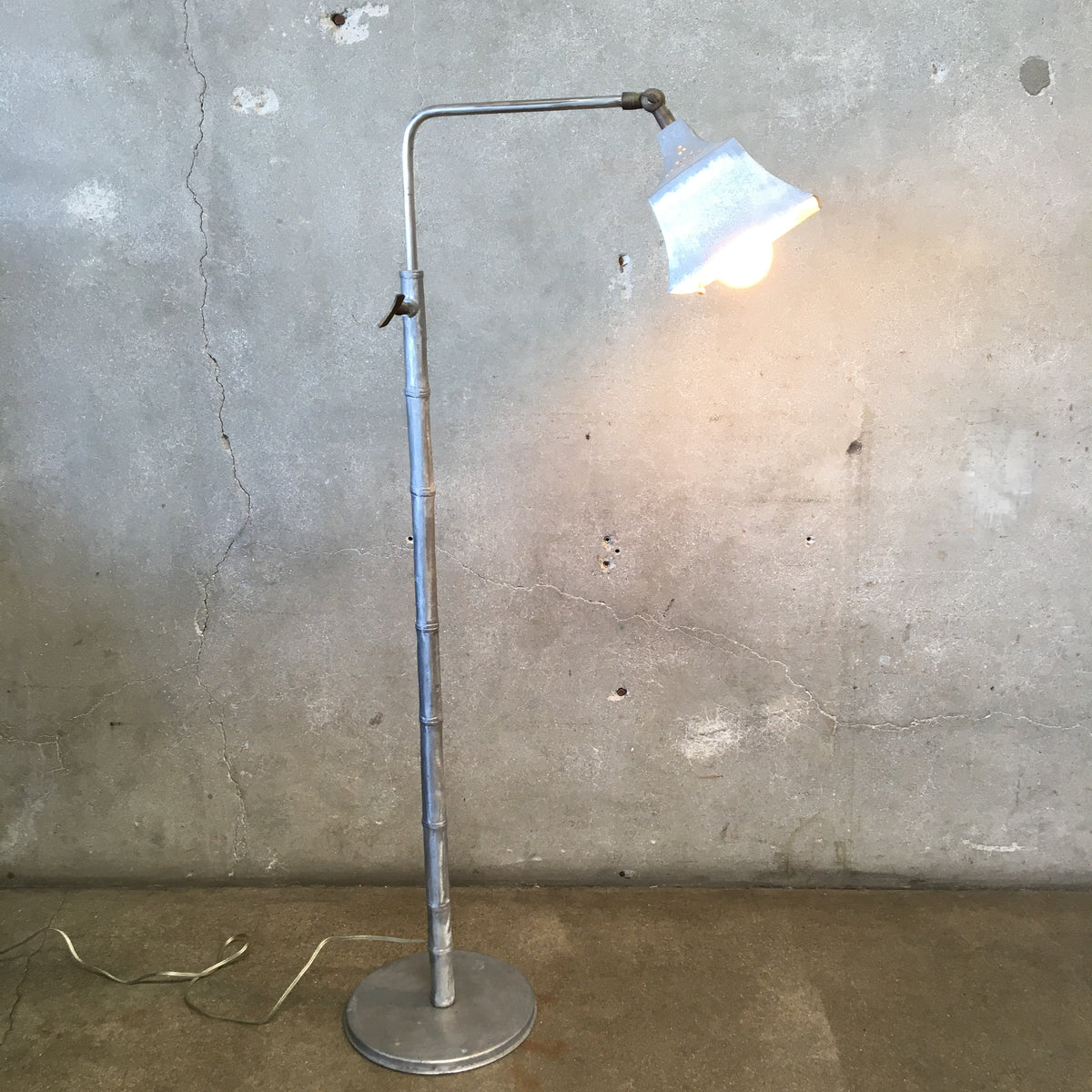 Vintage Polished Steel Bamboo Adjustable Floor Lamp By De Campos
