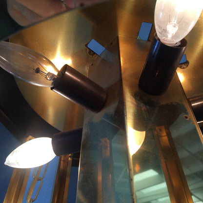 Mid Century Fredrick Ramona Brass & Smoked Glass Hexagonal Chandelier