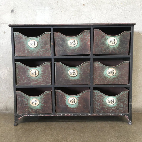 Metal Apothecary Cabinet With Nine Drawers