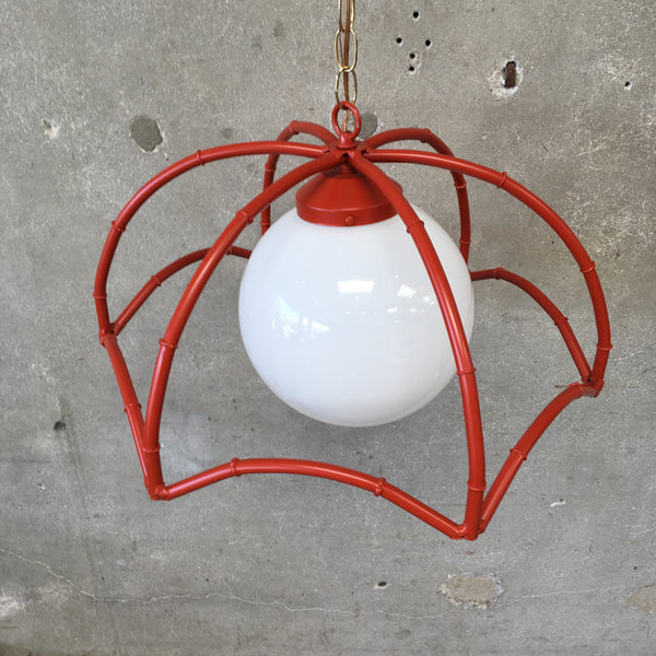 Orange Metal Bamboo And White Ball Hanging Lamp