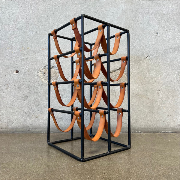 Vintage Iron & Leather 8 Bottle Wine Rack Designed By Arthur Umanoff