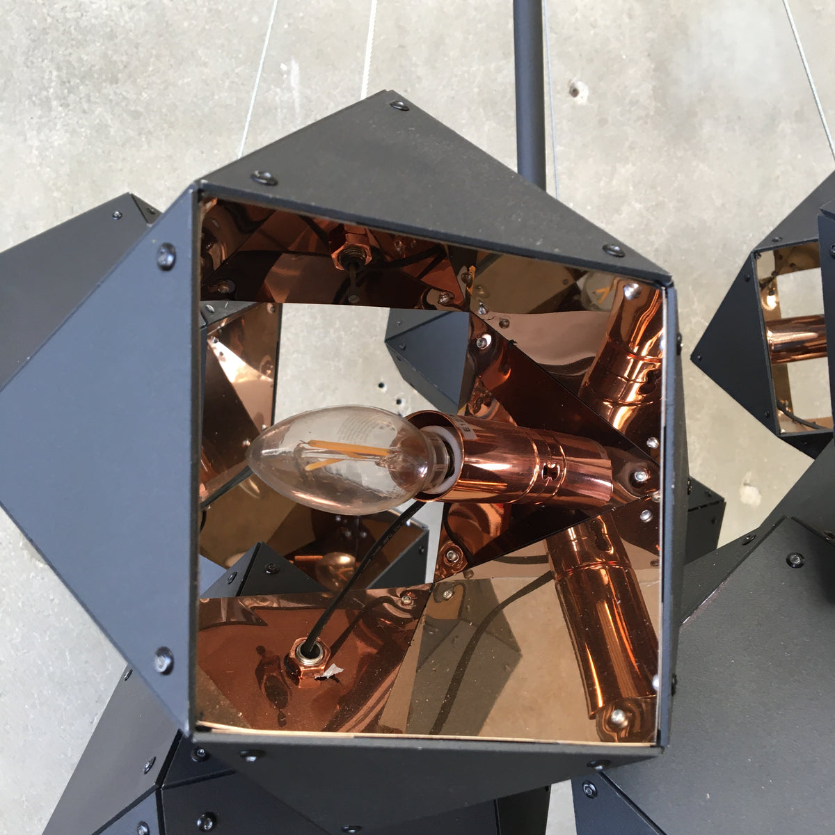 Welles Central Chandelier by Gabriel Scott Blackened Steel & Copper