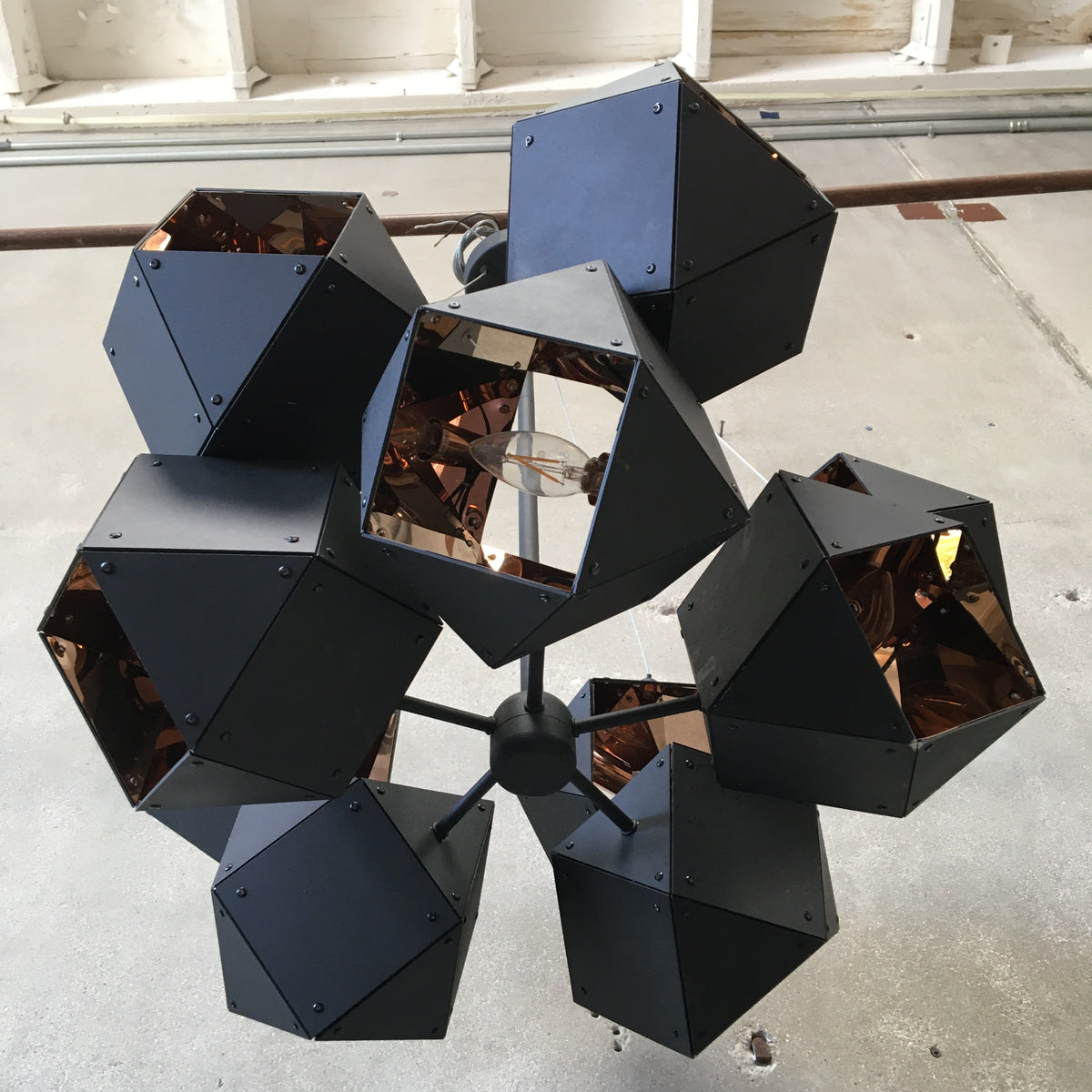 Welles Central Chandelier by Gabriel Scott Blackened Steel & Copper
