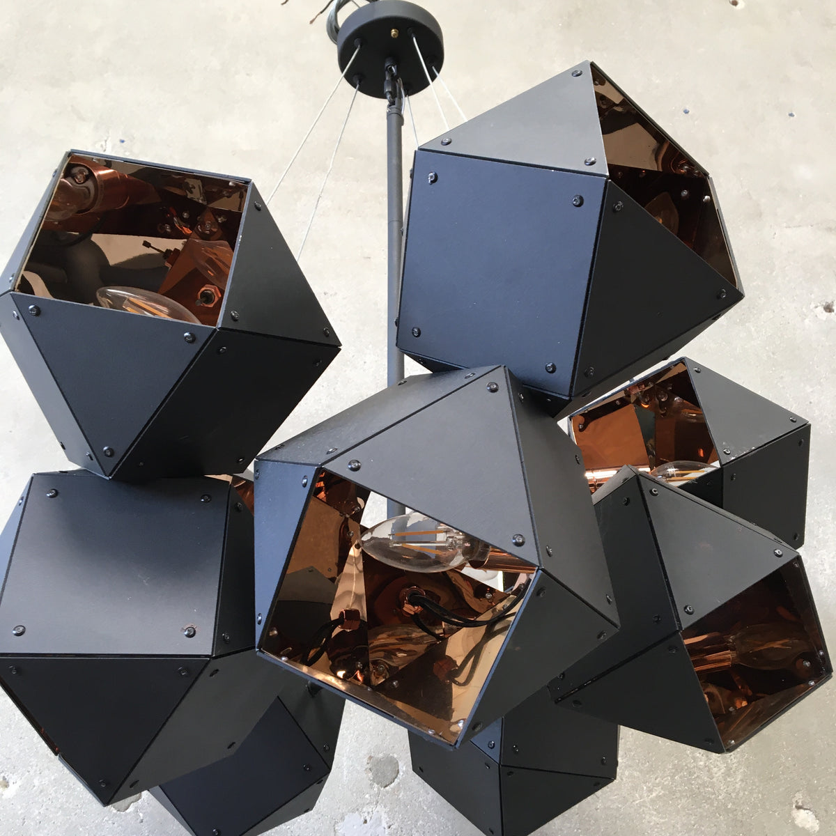 Welles Central Chandelier by Gabriel Scott Blackened Steel & Copper